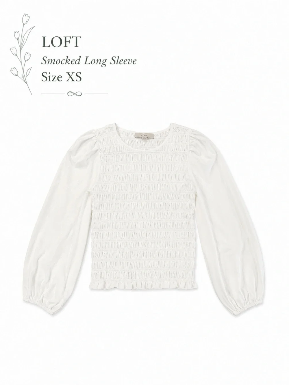 LOFT White Smocked Puff Sleeve Blouse